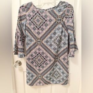 TCEC Pink Geometric Boho Mini Dress Flare Sleeve Sz S